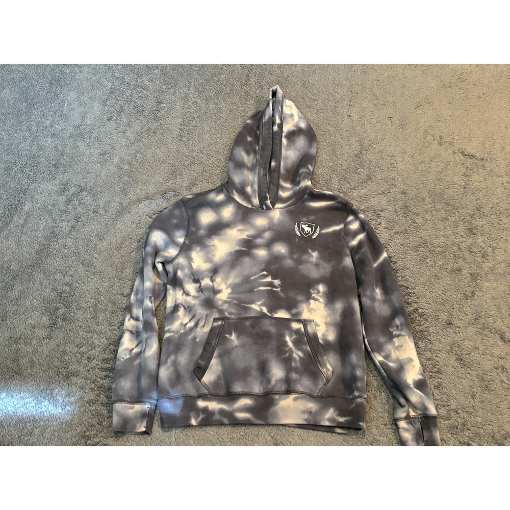 Abercrombie Kids Hoodie Youth 15/16 Gray Tie Dye Moose Logo Fleece Sweatshirt
